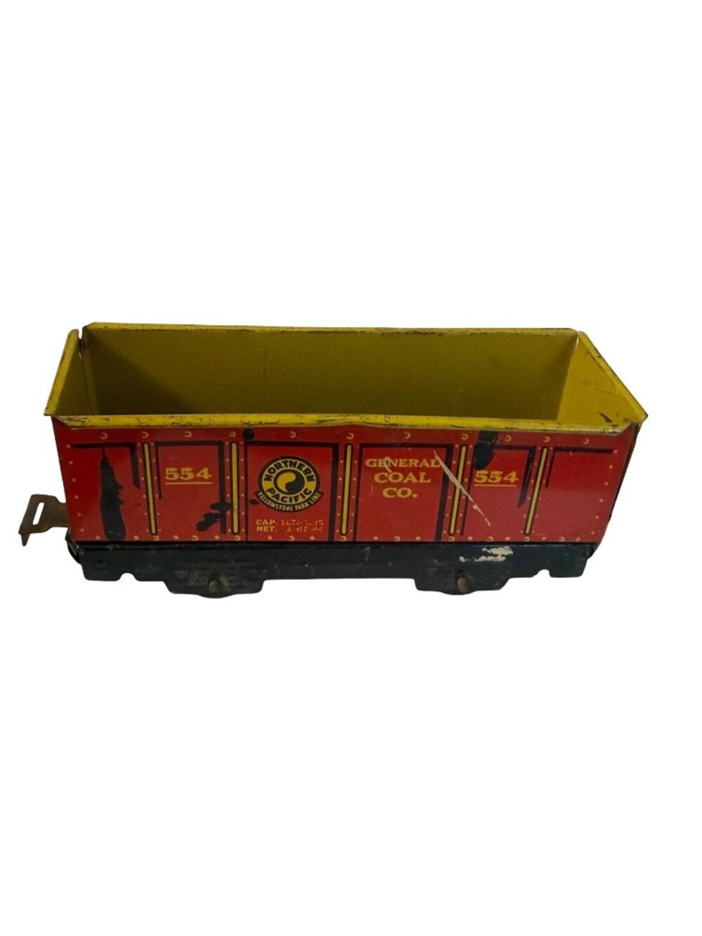 Vintage Marx Northern Pacific General Coal Co No. 554 Tin Litho Train Car Red Ye